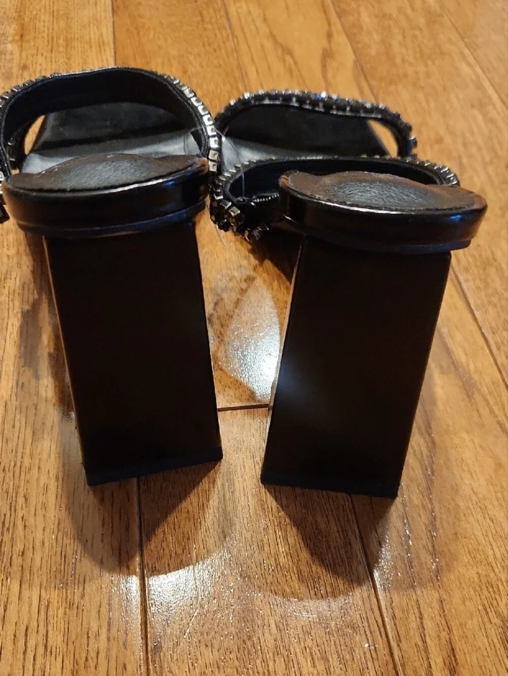 Gabrielle Union Black Crystal-Embellished Slide Heels Size 8.5